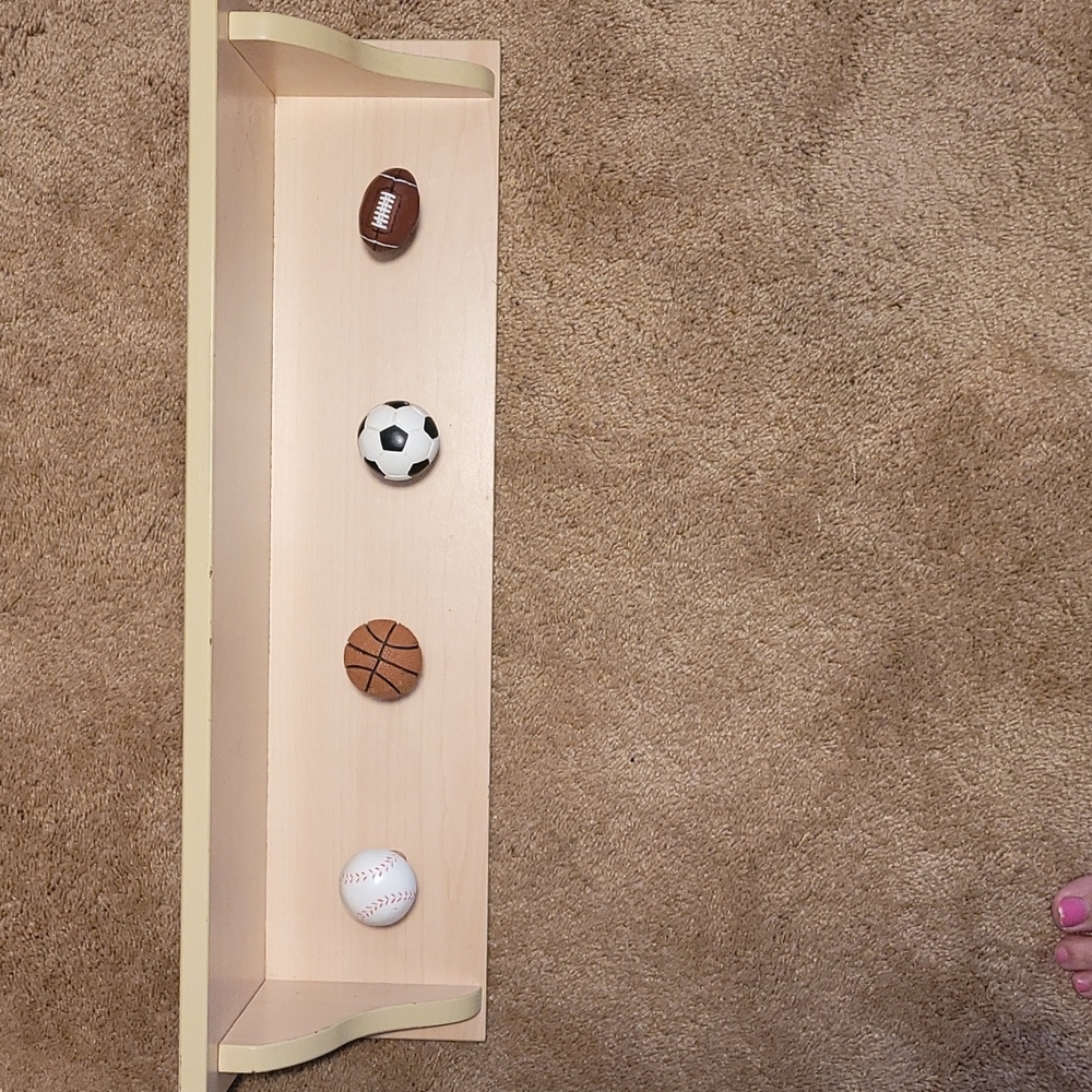 Wooden sports themed bedroom den wall playroom hanging shelf